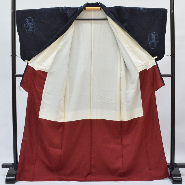 Vintage Japanese Kimono | Mawata Tsumugi | Navy Silk | Figure Pattern | UNESCO Heritage | Size M | Sustainable | qq2118b