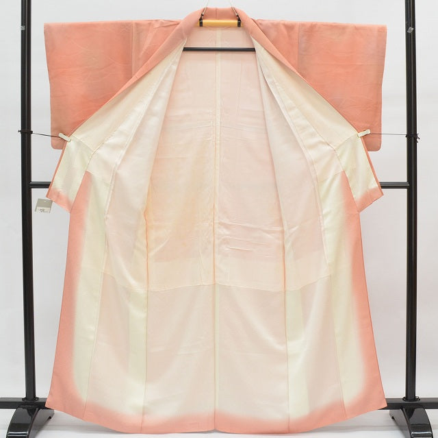 Vintage Japanese Kimono | Iro-Muji | Pink Orange Silk Crepe | Shibagusa Ground Weave | One Crest | Petite Size S | Sustainable | qq2180b