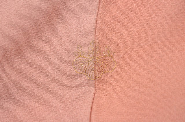 Vintage Japanese Kimono | Iro-Muji | Pink Orange Silk Crepe | Shibagusa Ground Weave | One Crest | Petite Size S | Sustainable | qq2180b