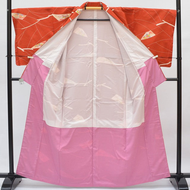 Vintage Japanese Kimono | Komon | Orange Silk Crepe | Floral | Retro | Petite Size S | Sustainable | qq2186b