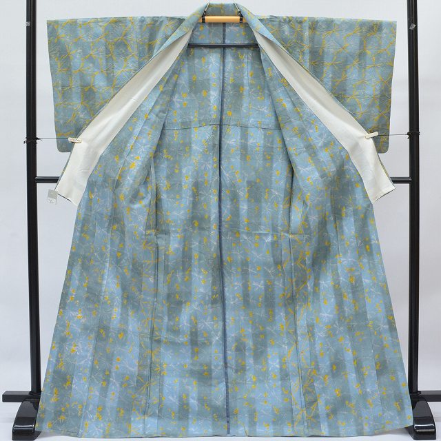 Vintage Japanese Kimono | Komon | Blue Silk | Janome-shibori Pattern | Unlined | Size L | Sustainable | qq2210b