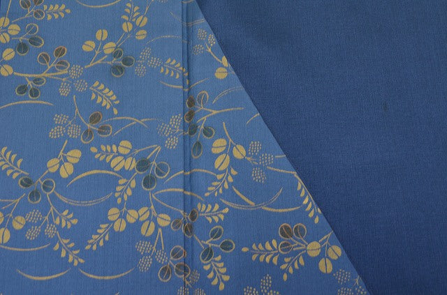 Vintage Japanese Kimono | Dyed Oshima Tsumugi | Navy Silk | Botanical Pattern | Size L | Sustainable | qq2219b
