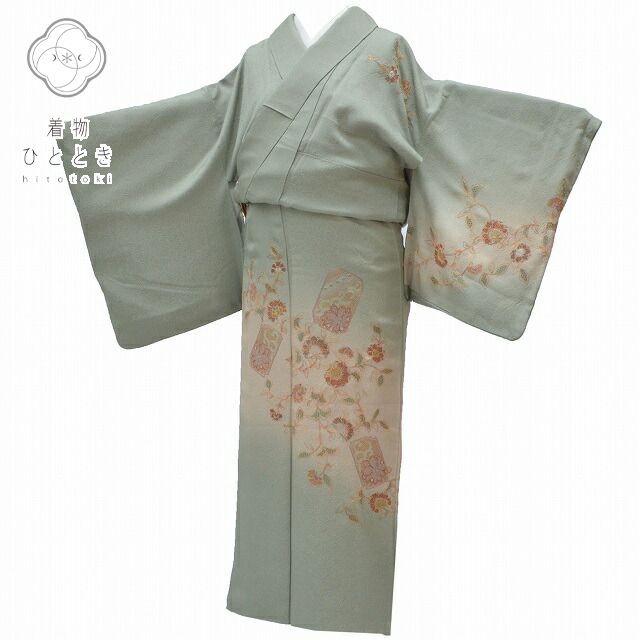 訪問着 身丈150.7cm 裄丈62.7cm 正絹 S 金 花唐草文様 qq2220b