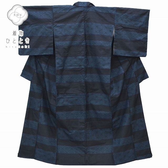 振袖 身丈154.2cm 裄丈62.3cm 正絹 S 紺色系 麻の葉文様 qq2221b