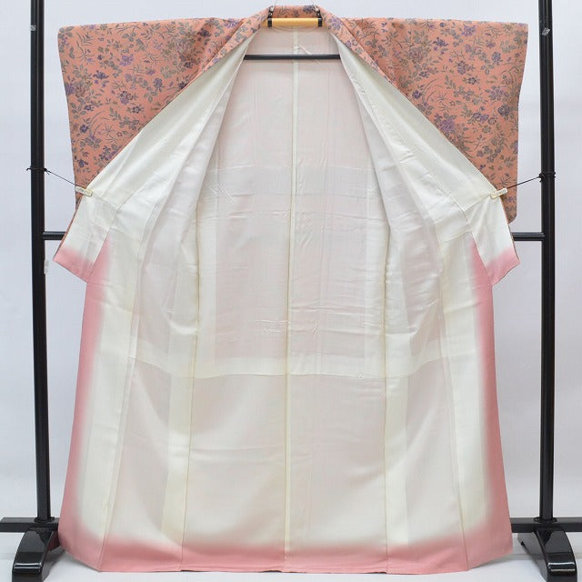 Vintage Japanese Kimono | Komon | Orange Silk Crepe | Botanical Floral | Size M | Sustainable | qq2225b