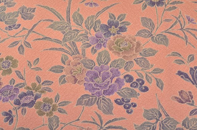 Vintage Japanese Kimono | Komon | Orange Silk Crepe | Botanical Floral | Size M | Sustainable | qq2225b
