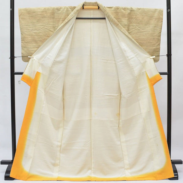 Vintage Japanese Kimono | Tsumugi | Beige Silk | Stripe Pattern | Size L | Sustainable | qq2231b