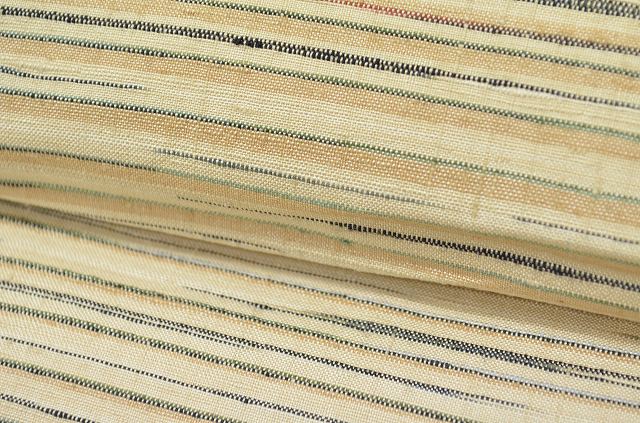 Vintage Japanese Kimono | Tsumugi | Beige Silk | Stripe Pattern | Size L | Sustainable | qq2231b