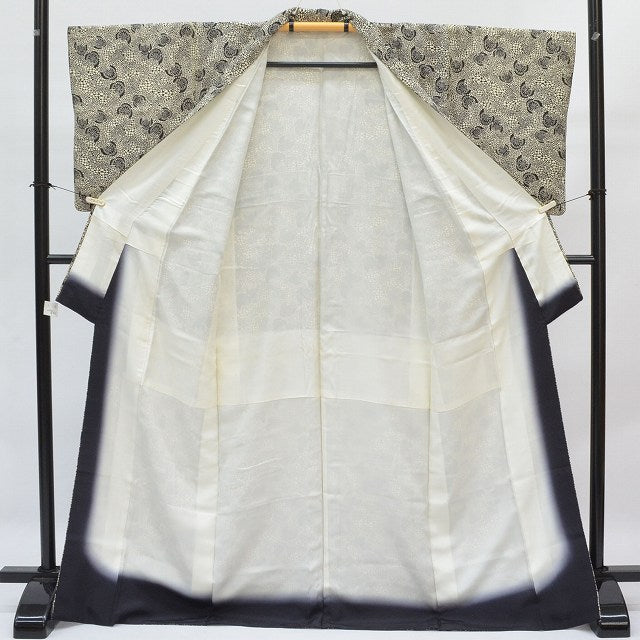 Vintage Japanese Kimono | Komon | White Black Silk Crepe | Bird Pattern | Yokotani Nansho Artist | Size L | Sustainable | qq2288b