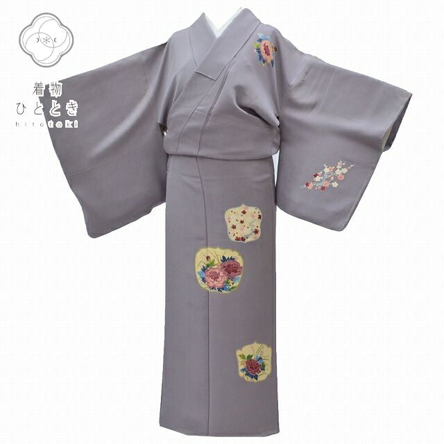 振袖 身丈162cm 裄丈63.3cm 正絹 L 紫色系 四季花文様 qq2318b