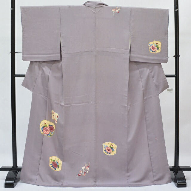 Vintage Japanese Kimono | Houmongi | Purple Silk | Four-season Floral | Size L | Sustainable | qq2318b