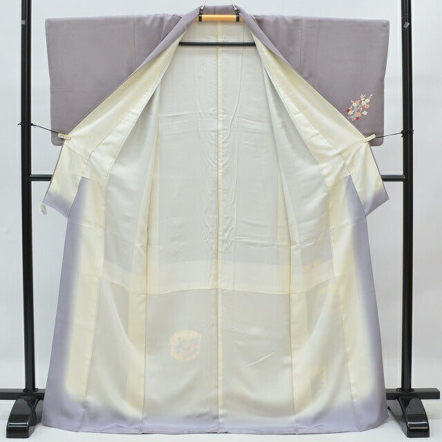 Vintage Japanese Kimono | Houmongi | Purple Silk | Four-season Floral | Size L | Sustainable | qq2318b