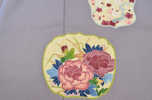 Vintage Japanese Kimono | Houmongi | Purple Silk | Four-season Floral | Size L | Sustainable | qq2318b