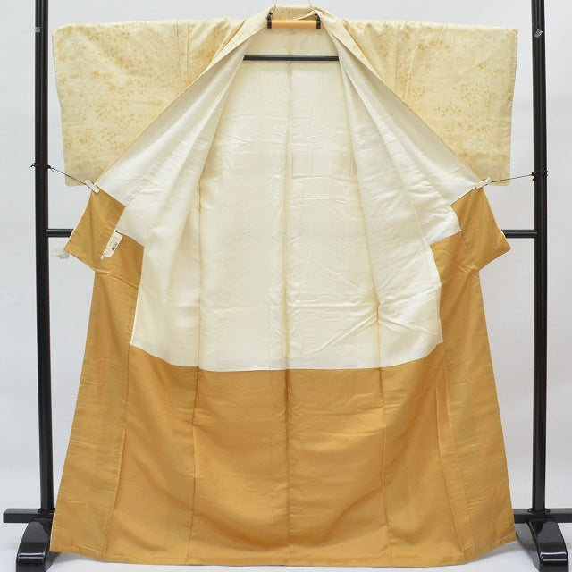 Vintage Japanese Kimono | Tsumugi | Beige Silk | Botanical Floral | Size M | Sustainable | qq2326b