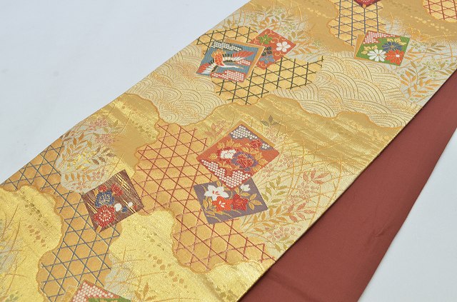 Vintage Japanese Obi | Japanese Fukuro Obi Belt | Gold Silk | Classical Pattern | Formal | Sustainable | rr0015b