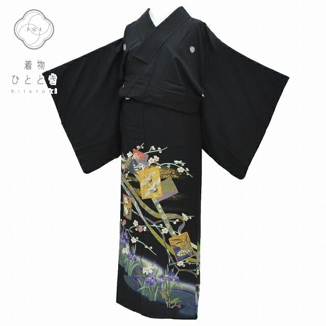 Vintage Japanese Kimono | Black Tomesode Kimono | 100% Silk | Five Family Crests | Wedding | Size SS | Sustainable | rr0018b