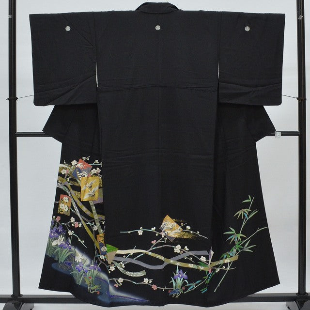 Vintage Japanese Kimono | Black Tomesode Kimono | 100% Silk | Five Family Crests | Wedding | Size SS | Sustainable | rr0018b