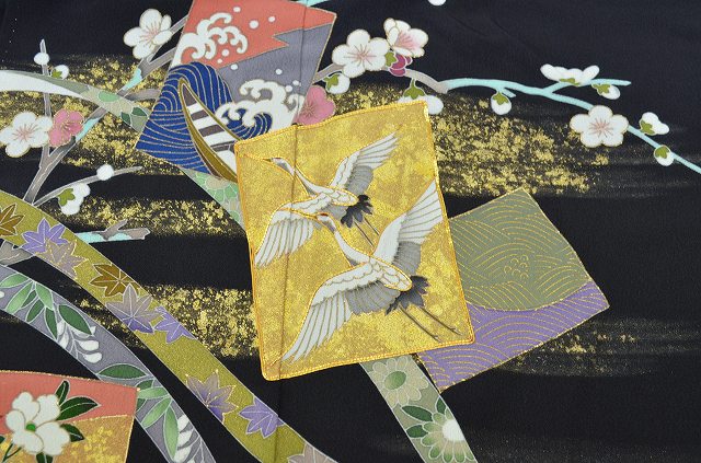 Vintage Japanese Kimono | Black Tomesode Kimono | 100% Silk | Five Family Crests | Wedding | Size SS | Sustainable | rr0018b