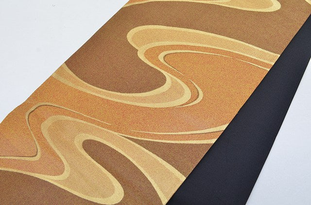 Vintage Japanese Obi | Fukuro Obi Belt | Brown Gold Silk Blend | Stream Pattern | Formal | Sustainable | rr0021b