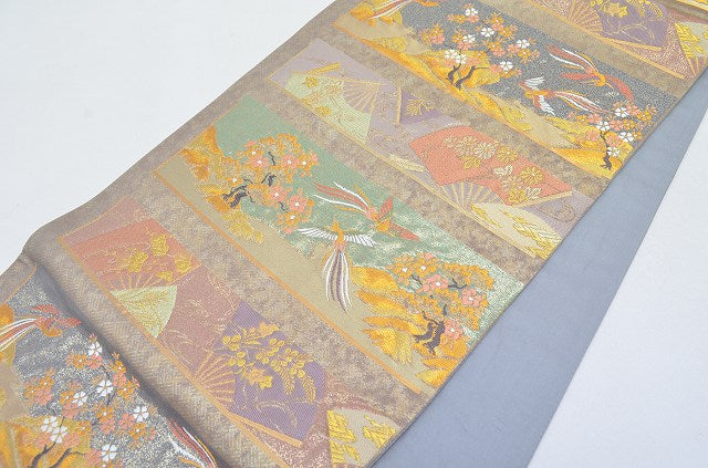 Vintage Japanese Obi | Fukuro Obi Belt | Deep Purple Silk | Crane Fan Auspicious Pattern | Formal | Sustainable | rr0028b