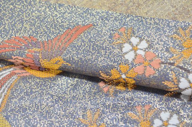 Vintage Japanese Obi | Fukuro Obi Belt | Deep Purple Silk | Crane Fan Auspicious Pattern | Formal | Sustainable | rr0028b