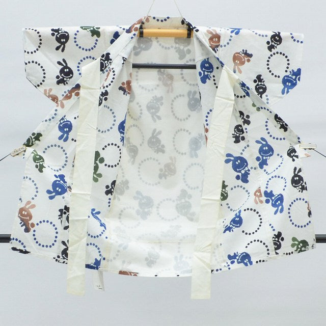 Vintage Japanese Yukata | Boy's Yukata | White Cotton | Rabbit Pattern | Summer | Child Size | Sustainable | rr0060b