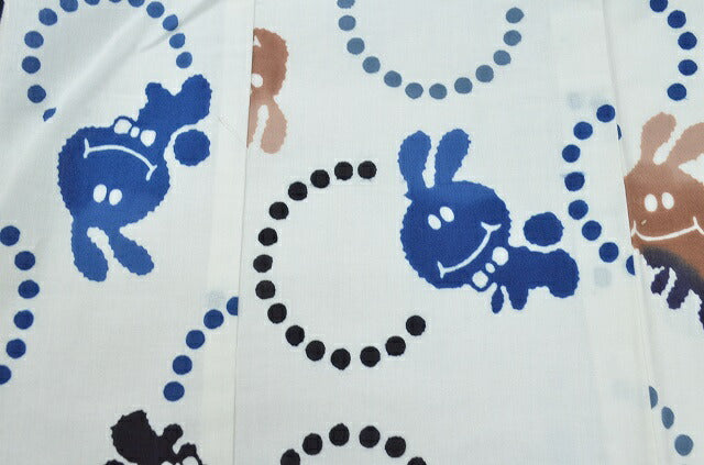 Vintage Japanese Yukata | Boy's Yukata | White Cotton | Rabbit Pattern | Summer | Child Size | Sustainable | rr0060b