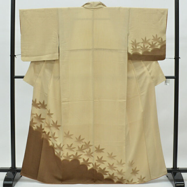 Vintage Japanese Kimono | Houmongi Kimono | Light Brown Silk | Maple Leaf Pattern | Size S | Sustainable | rr0077b