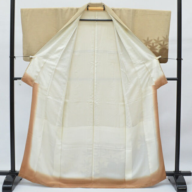 Vintage Japanese Kimono | Houmongi Kimono | Light Brown Silk | Maple Leaf Pattern | Size S | Sustainable | rr0077b