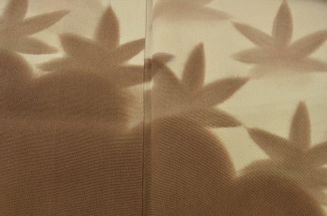 Vintage Japanese Kimono | Houmongi Kimono | Light Brown Silk | Maple Leaf Pattern | Size S | Sustainable | rr0077b