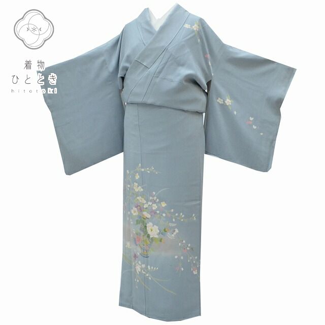Vintage Japanese Kimono | Houmongi Kimono | Blue Silk | Botanical Pattern | Size S | Sustainable | rr0106b