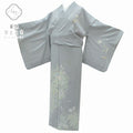 Vintage Japanese Kimono | Tsukesage Kimono | Gray Silk Ro | Bellflower Pattern | Summer | Size L | Sustainable | rr0125b