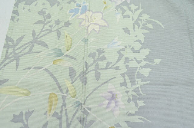 Vintage Japanese Kimono | Tsukesage Kimono | Gray Silk Ro | Bellflower Pattern | Summer | Size L | Sustainable | rr0125b