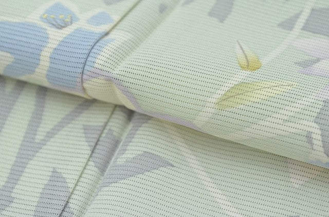 Vintage Japanese Kimono | Tsukesage Kimono | Gray Silk Ro | Bellflower Pattern | Summer | Size L | Sustainable | rr0125b