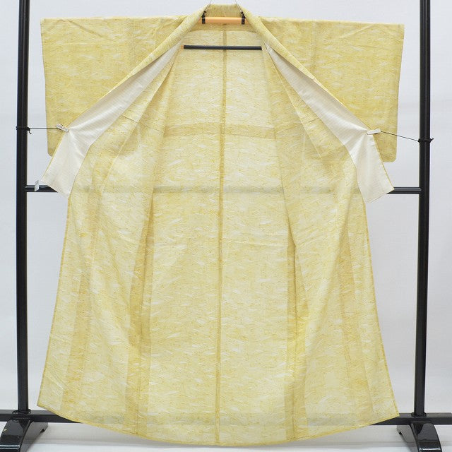 Vintage Japanese Kimono | Komon Kimono | Yellow Silk Ro | Wave Pattern | Summer | Size S | Sustainable | rr0137b
