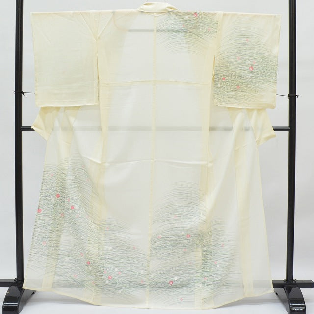 Vintage Japanese Kimono | Tsukesage Kimono | White Silk Ro | Abstract Pattern | Summer | Size M | Sustainable | rr0158b