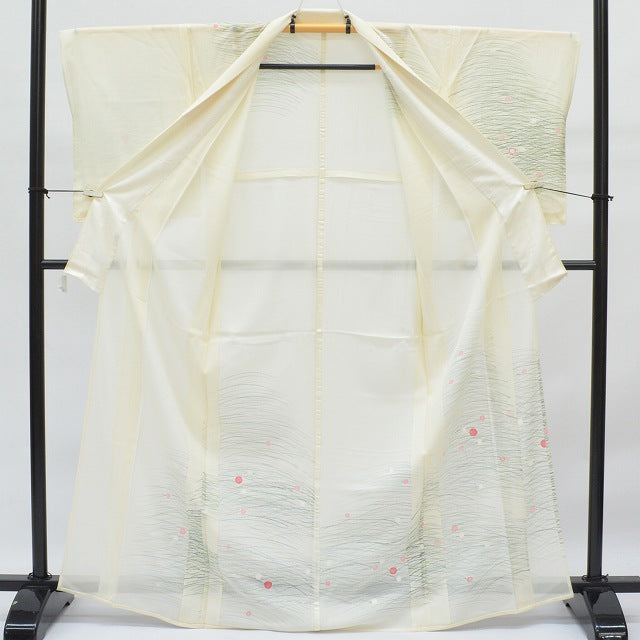 Vintage Japanese Kimono | Tsukesage Kimono | White Silk Ro | Abstract Pattern | Summer | Size M | Sustainable | rr0158b