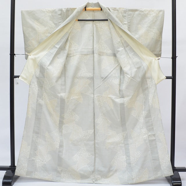 Vintage Japanese Kimono | Tsumugi Kimono | White Silk | Geometric Pattern | Unlined | Size M-L | Sustainable | rr0171b