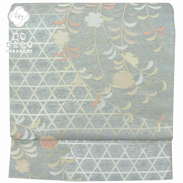 Vintage Japanese Obi | Summer Fukuro Obi | Gray Silk Blend | Botanical Pattern | Formal | Sustainable | rr0212b