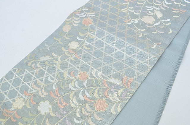 Vintage Japanese Obi | Summer Fukuro Obi | Gray Silk Blend | Botanical Pattern | Formal | Sustainable | rr0212b