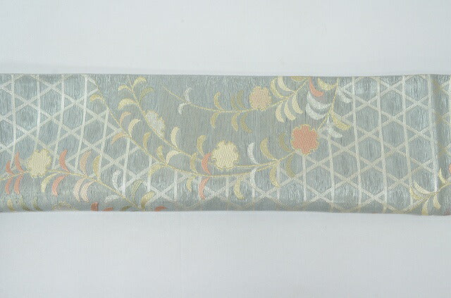 Vintage Japanese Obi | Summer Fukuro Obi | Gray Silk Blend | Botanical Pattern | Formal | Sustainable | rr0212b