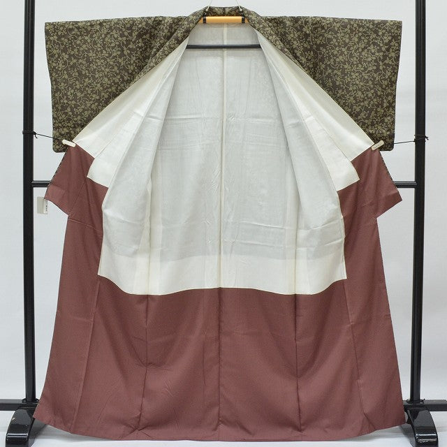 Vintage Japanese Kimono | Tsumugi Kimono | Brown Silk | Arabesque Pattern | Artist Signed | Size M | Sustainable | rr0277b