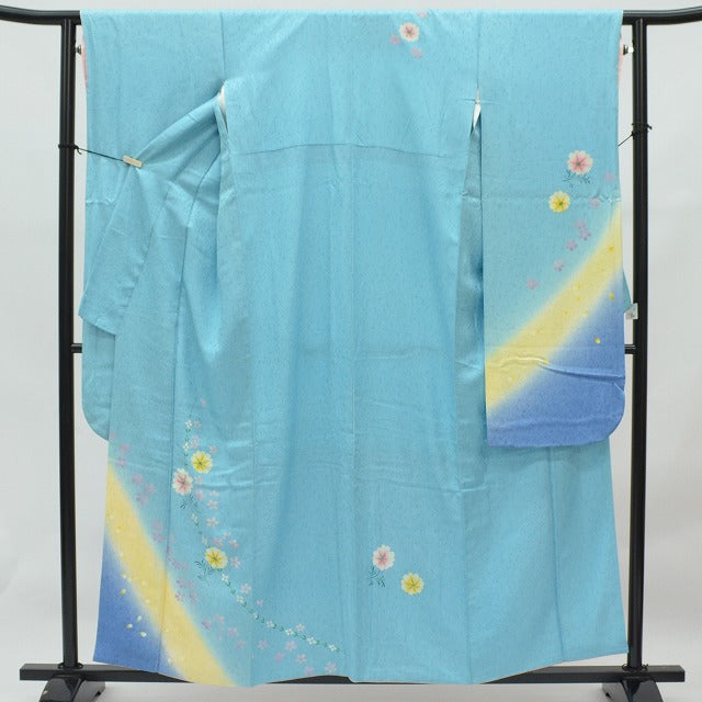 Vintage Japanese Kimono | Furisode Kimono | Light Blue Silk | Floral Pattern | Tall Size | Sustainable | rr0298b