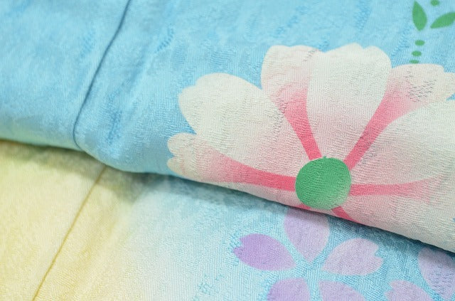 Vintage Japanese Kimono | Furisode Kimono | Light Blue Silk | Floral Pattern | Tall Size | Sustainable | rr0298b