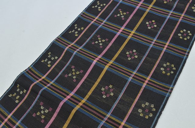 Vintage Japanese Obi | Summer Nagoya Obi | Black Silk Ro | Stripe Pattern | Casual | Sustainable | rr0309b