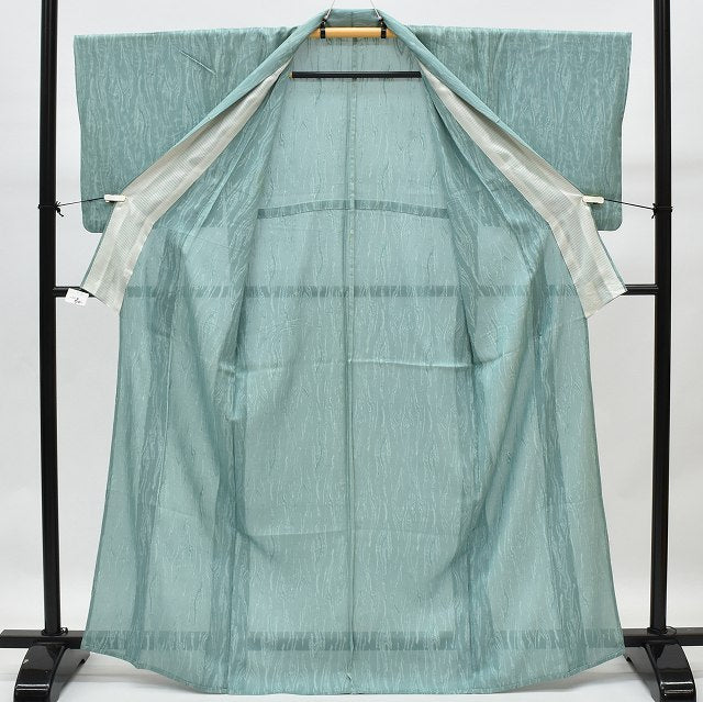 Vintage Japanese Kimono | Komon Kimono | Green Silk Sha | Geometric Pattern | Summer | Size S | Sustainable | rr0331b