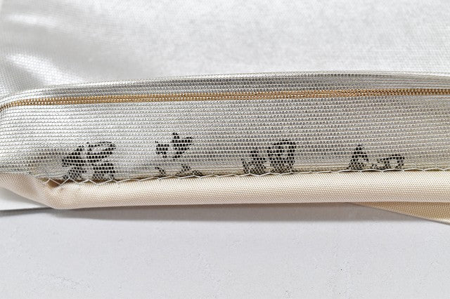 Vintage Japanese Obi | Fukuro Obi | Silver Silk | Landscape Pattern | Mother of Pearl Inlay | Sustainable | rr0363b