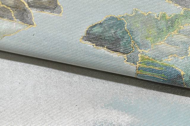 Vintage Japanese Obi | Fukuro Obi | Silver Silk | Landscape Pattern | Mother of Pearl Inlay | Sustainable | rr0363b