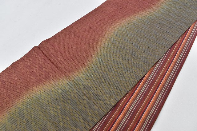 Vintage Japanese Obi | Reversible Fukuro Obi | Brown Green Silk | Geometric Pattern | Casual | Sustainable | rr0381b