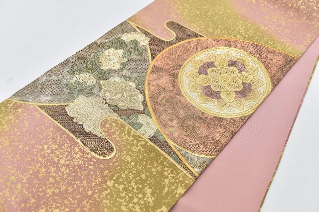 Vintage Japanese Obi | Fukuro Obi | Pink Green Silk | Floral Swatow Embroidery | Formal | Sustainable | rr0385b